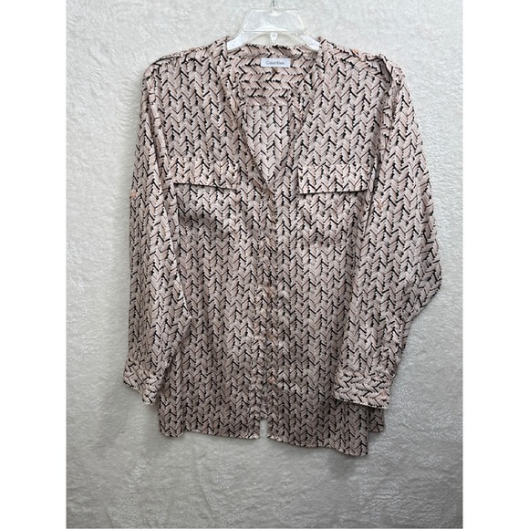 Calvin Klein Women's Button Down Top Long Sleeve‎ Career Blouse Geometric 2X - Picture 1 of 9